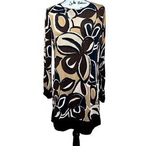 Apostrophe Women's Dress Long Sleeve Shift Floral Brown Black size M boho retro